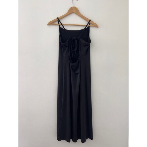 H&M Black Ribbed Bodycon Dress with Open Tie Back, Size M, EUC - Picture 2 of 5